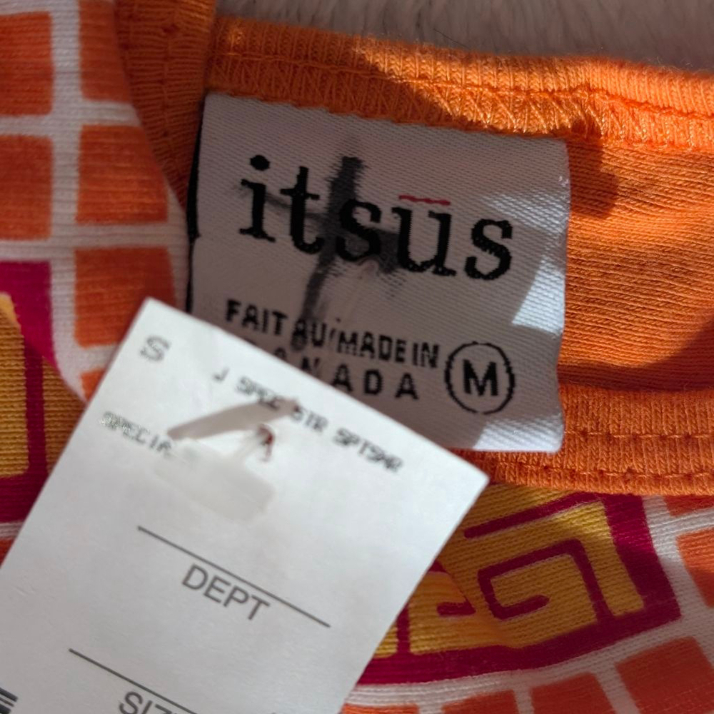 itsus Vintage Orange Red Patterned Folding Fan Tank Top Med - Deadstock - Picture 7 of 9